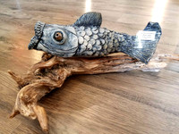 "Blue Fish on Driftwood" by Susan Amadio