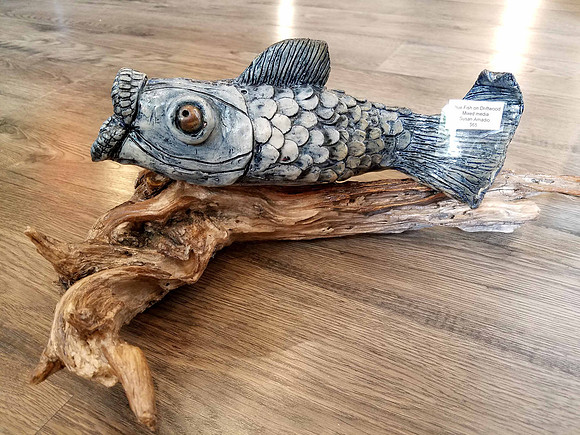 "Blue Fish on Driftwood" by Susan Amadio